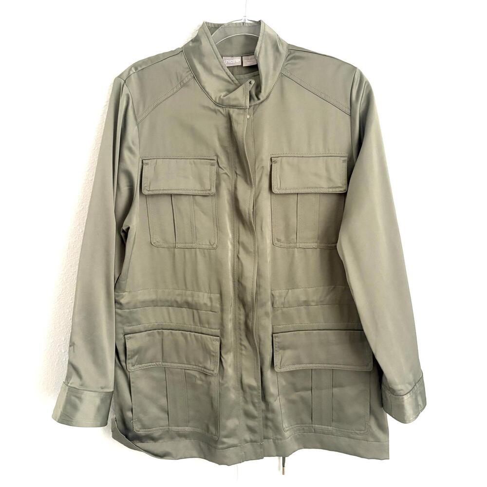 Chico’s | NWOT Women’s Sage Green Silky Sleek Lightweight Utility Jacket Size 2X